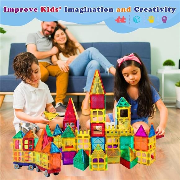 Magnetic Tiles Building Blocks, 108 PCS Magnetic Blocks Buliding Tiles Set - Picture 4 of 7